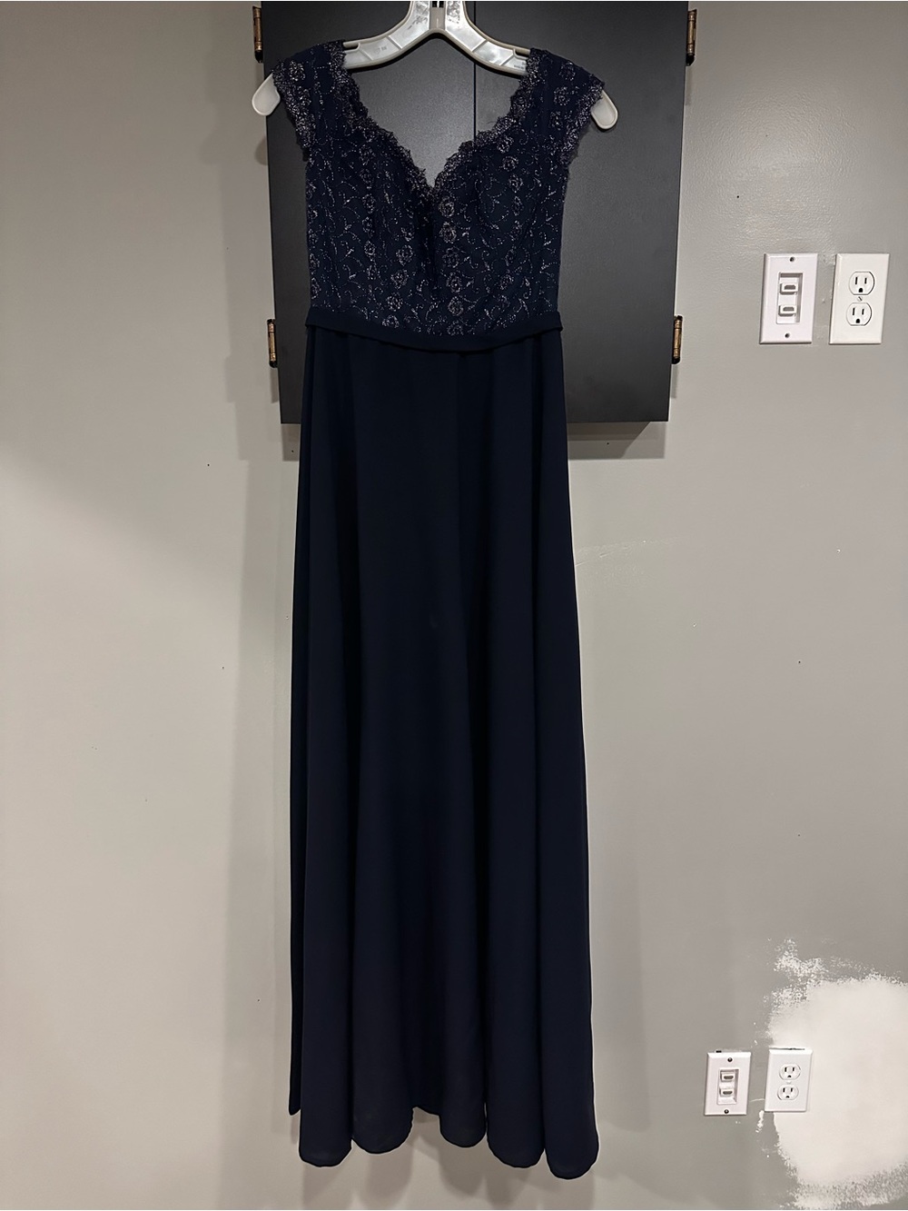 Navy Lace Bodice Evening Gown